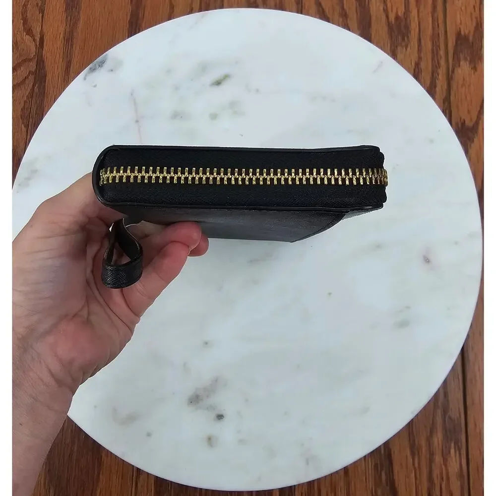 Kate Spade New York Cameron Black Saffiano Leather Zip Around Wallet Wristlet
